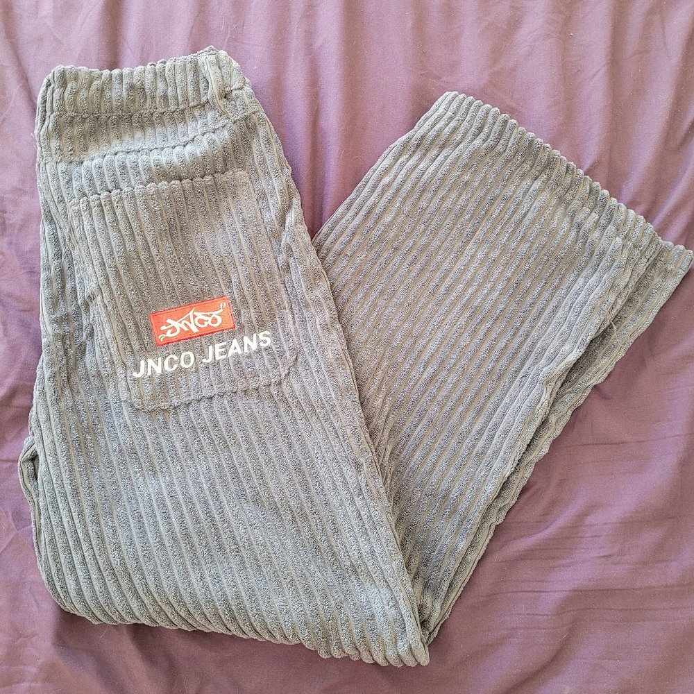 JNCO wide-wale gray cords, skater cut.  32/32